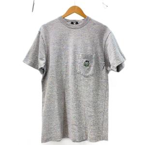 STUSSY◆80S/USA製/バータグ/黒タグ/スカルフラワー/ポケT/ネップ/Tシャツ/M/コットン/GRY//