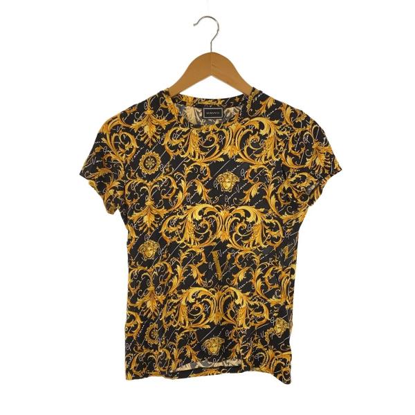 VERSACE◆バロック柄/メデューサ/Tシャツ/コットン/BLK/総柄