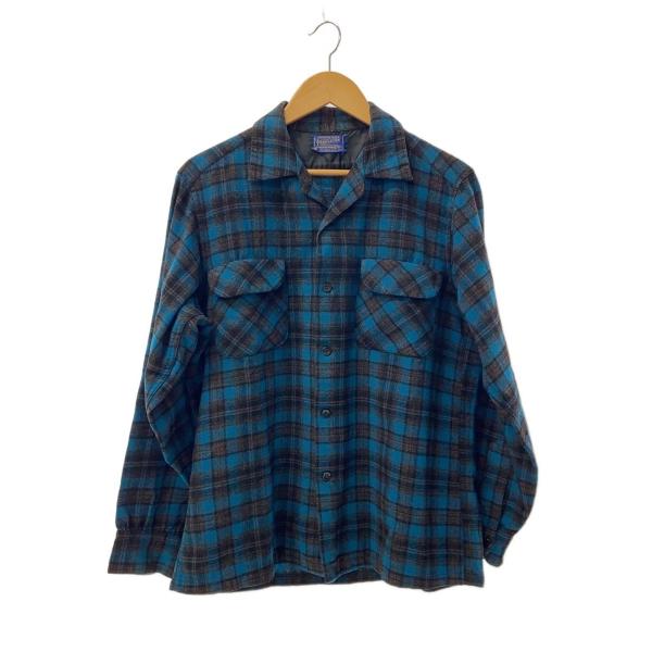 PENDLETON◆50s/ボードシャツ/長袖シャツ/M/ウール/ブルー/チェック