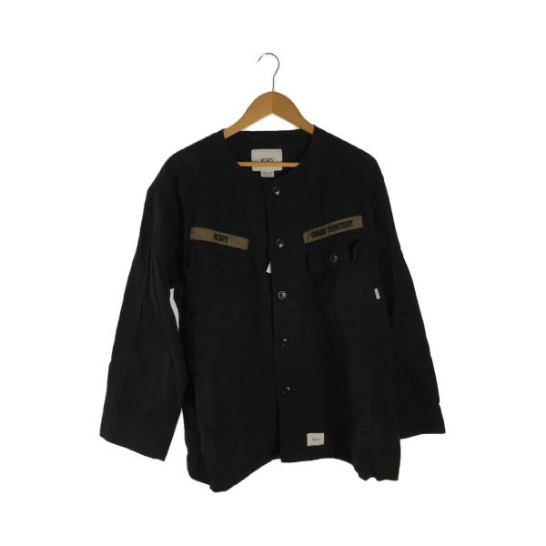 WTAPS◆SCOUT LS/ノーカラーシャツジャケット/3/コットン/BLK/無地/202WDT-...