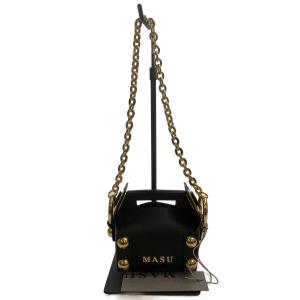 MASU◆ショルダーバッグ/レザー/BLK/無地/LEATHER CAKE BAG