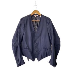MASU◆23SS/COLLARLESS BONE JACKET/46/ウール/NVY/ストライプ/MMSS-JK0223//