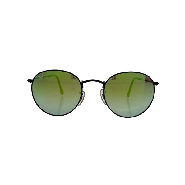 Ray-Ban◆ROUND METAL/サングラス/メタル/BLK/GRN/メンズ/RB3447