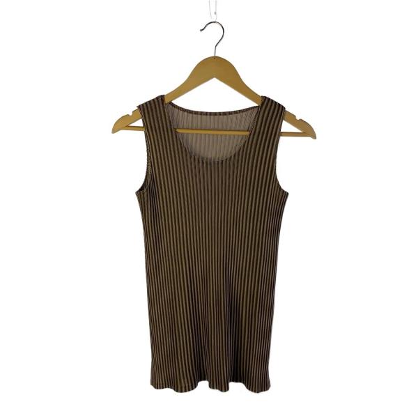 PLEATS PLEASE ISSEY MIYAKE◆ノースリーブカットソー/3/ポリエステル/BR...