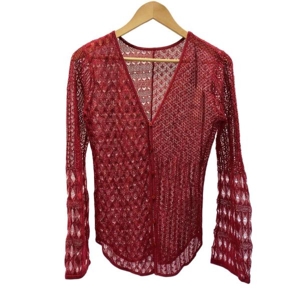 AMERI◆カーディガン(薄手)/FREE/レーヨン/RED/無地/0225101710940