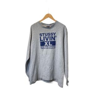STUSSY◆90s/USA製/紺タグ/長袖Tシャツ/XL/コットン/GRY/プリント//