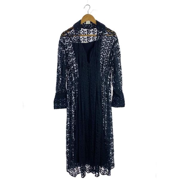 AMERI◆VINTAGE LIKE SHEER FLOWER DRESS/ワンピース/M/ネイビー...