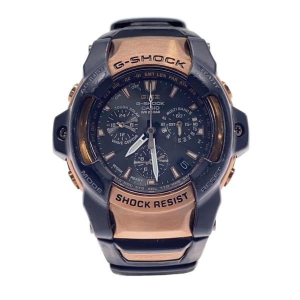 CASIO◆ソーラー腕時計・G-SHOCK/アナログ/ラバー/GLD/BLK//