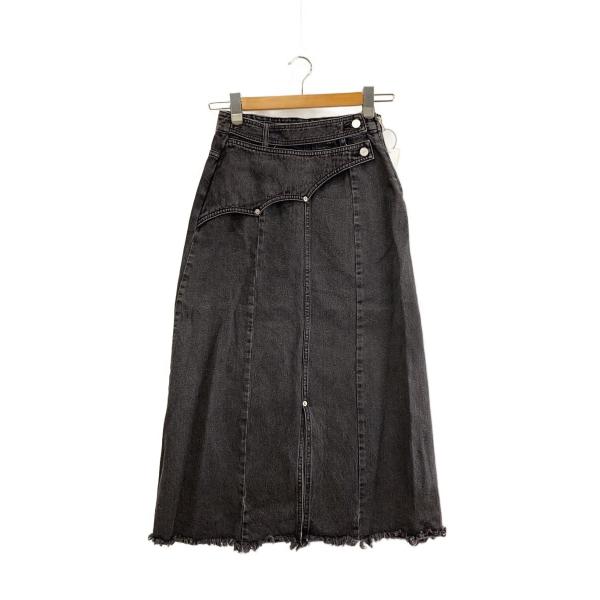 AMERI◆WESTERN FLAP DENIM SKIRT/ロングスカート/S/デニム/BLK/無...