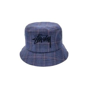STUSSY◆Big Stock Mini Check Bucket Hat/バケットハット/--/BLU/チェック/メンズ//