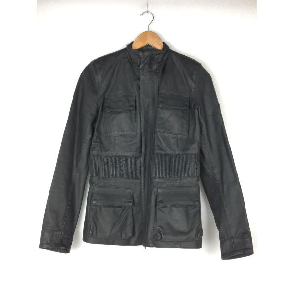 Belstaff◆レザージャケット・ブルゾン/42/レザー/ブラック/無地/GOLD Label/