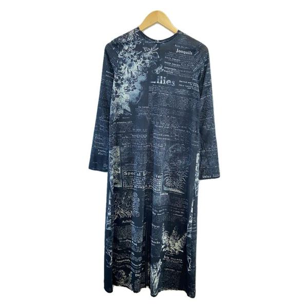 AMERI◆PICTURE BOOK TATTOO DRESS/長袖ワンピース/S/NVY/総柄/0...
