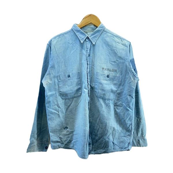 US.NAVY◆40s/50s/シャンブレー/ステンシル/破れ有/長袖シャツ/--/コットン/BLU...