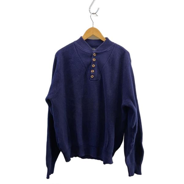 LANDS END◆90s/ヘンリーネック/ニット・セーター(厚手)/XL/コットン/NVY/無地/...