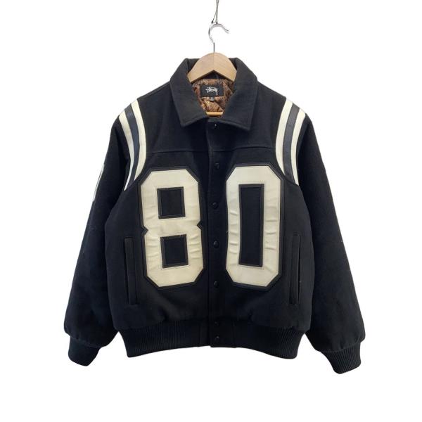STUSSY◆80 Wool Varsity Jacket Black/スタジャン/M/115713
