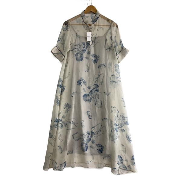 AMERI◆ISLA PIPING SHEER DRESS/S/ポリエステル/BLU/花柄/0211...