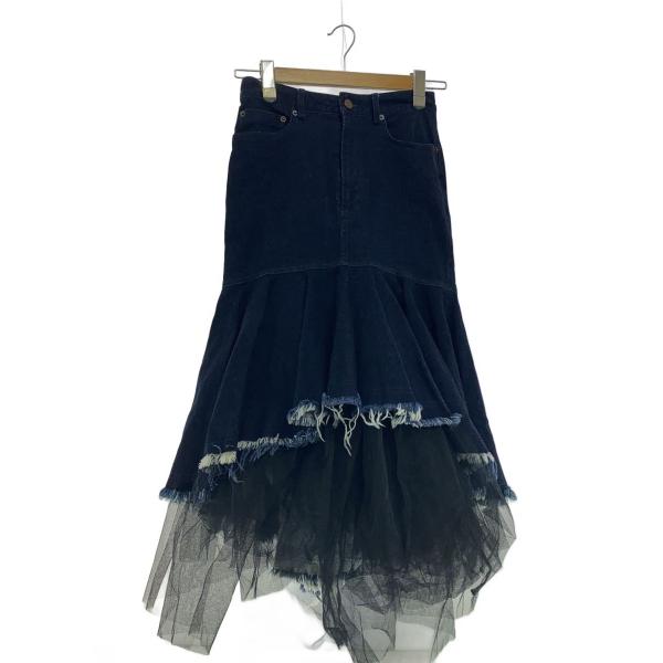 AMERI◆デニムロングチュールスカート/S/デニム/IDG/無地/027290971