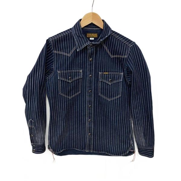 IRON HEART◆12ozウォバッシュ/ウエスタンシャツシャツ/S/コットン/NVY/ストライプ