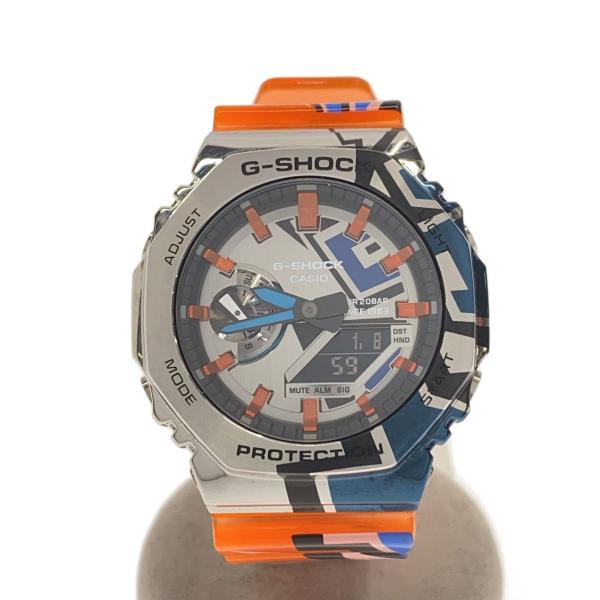 CASIO◆クォーツ腕時計_G-SHOCK/デジアナ/ラバー/SLV/ORN/SS