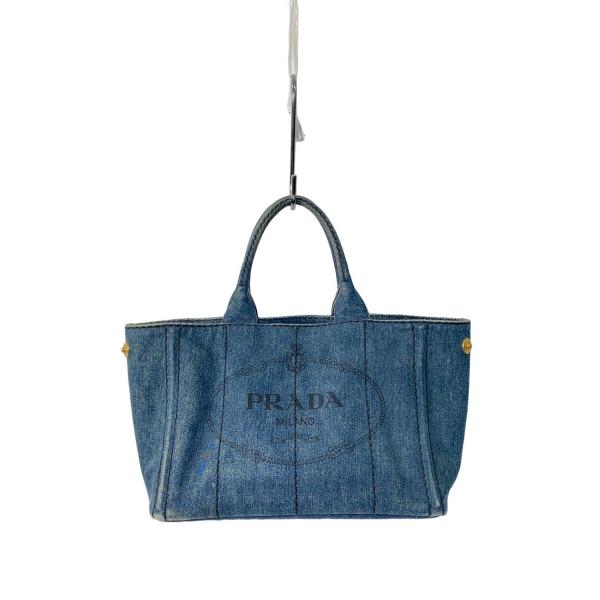 PRADA◆トートバッグ/デニム/BLU/無地