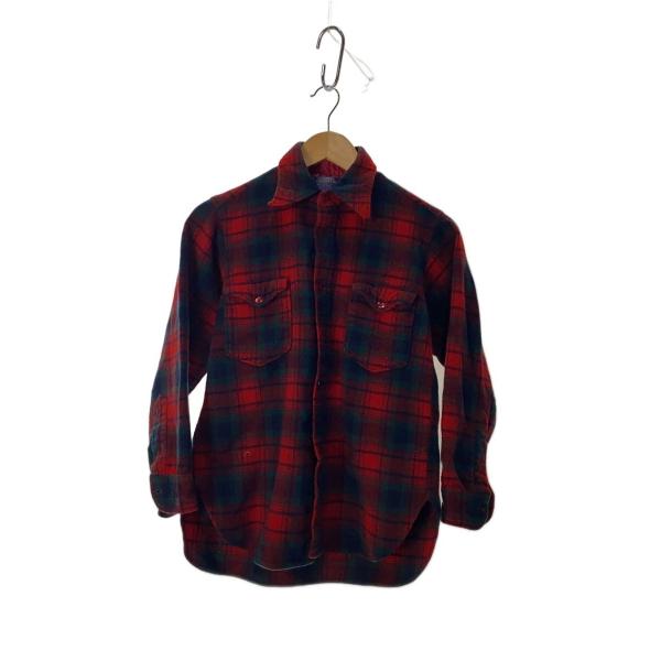 PENDLETON◆70s/ネルシャツ/長袖シャツ/16/ウール/RED/チェック