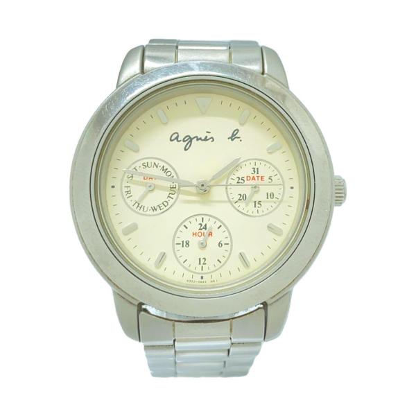 agnes b.◆クォーツ腕時計/アナログ/ステンレス/WHT/SLV/チタン/V33J-0010