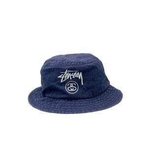 STUSSY◆バケットハット/S/コットン/NVY/メンズ