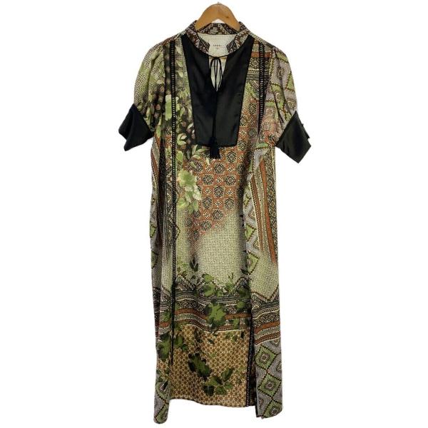 AMERI◆半袖ワンピース/M/ポリエステル/グリーン/総柄/02110541040//