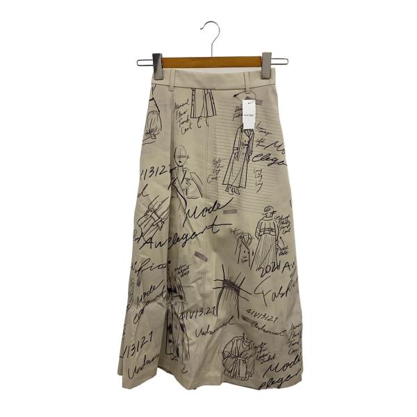 AMERI◆スケッチロングスカート/S/フェイクレザー/BEG/総柄/02120940390