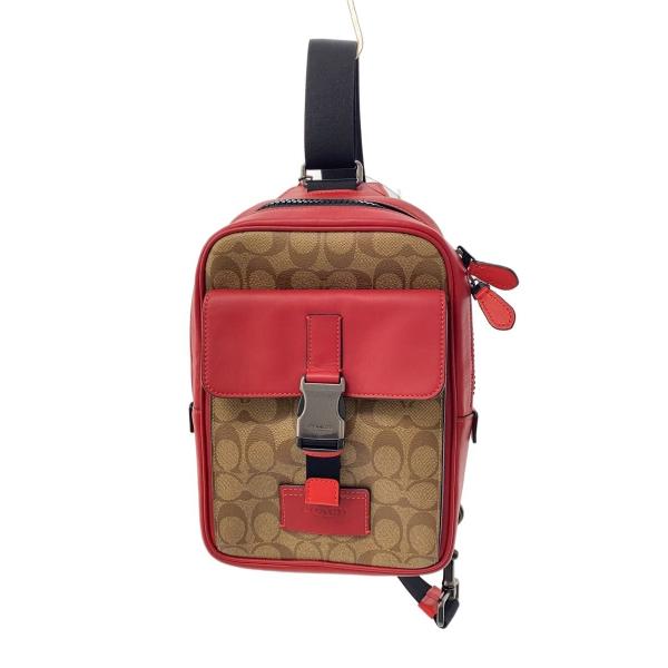 COACH◆ウエストバッグ/PVC/BRW/総柄/CF454/レッド/シグネチャー/ボディーバッグ/...
