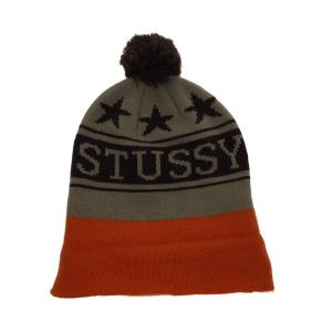 STUSSY◆ニットキャップ/--/アクリル/CML/総柄/レディース