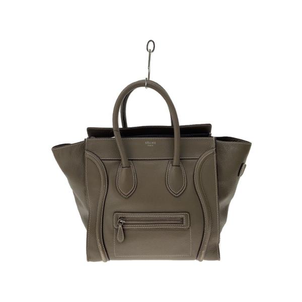 CELINE◆ラゲージナノ/ドラムドカーフスキン/トートバッグ/アクリル/KHK//