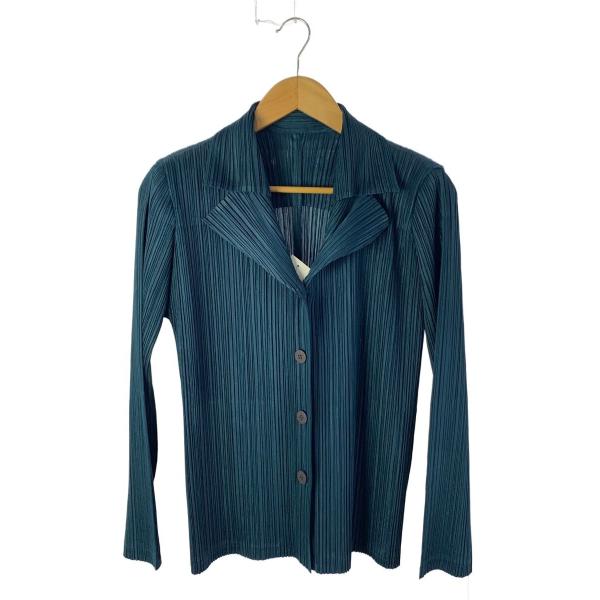 PLEATS PLEASE ISSEY MIYAKE◆ジャケット/3/ポリエステル/GRN/無地/P...