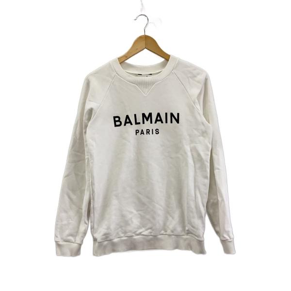 BALMAIN◆ロゴスウェットシャツ/XS/コットン/WHT/JS010B019