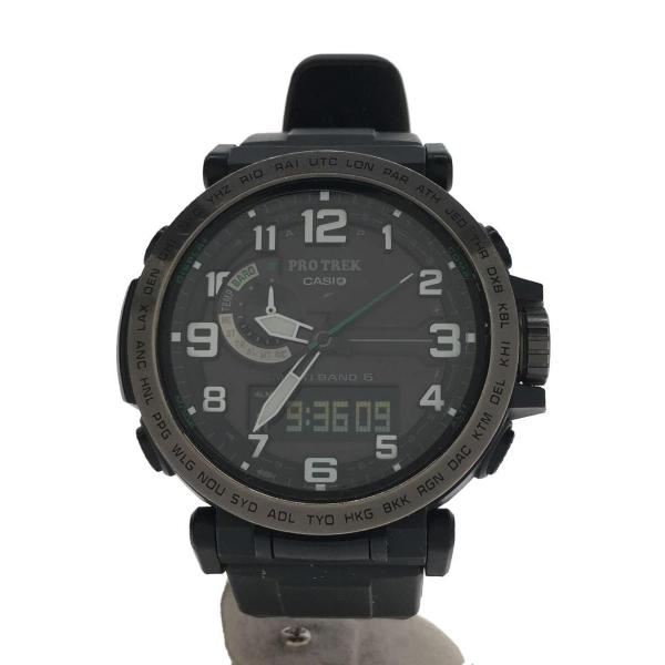 CASIO◆ソーラー腕時計/デジアナ/ラバー/BLK/BLK/PRW-6600