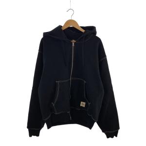 STUSSY◆ジップパーカー/L/コットン/BLK/DOUBLE FACE LABEL ZIP HOODIE
