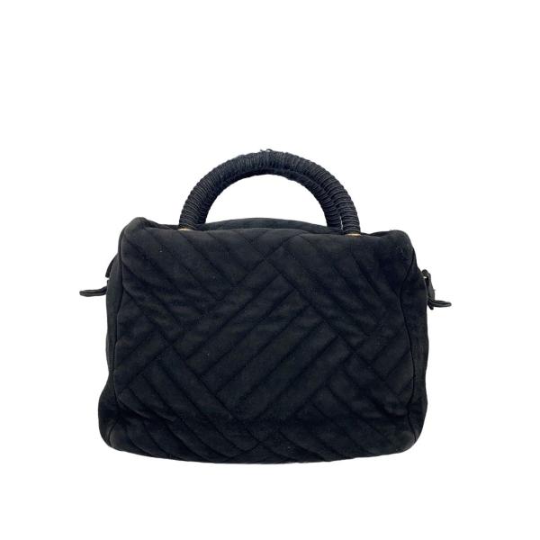 PRADA◆キルティングハンドバッグ/スウェード/BLK