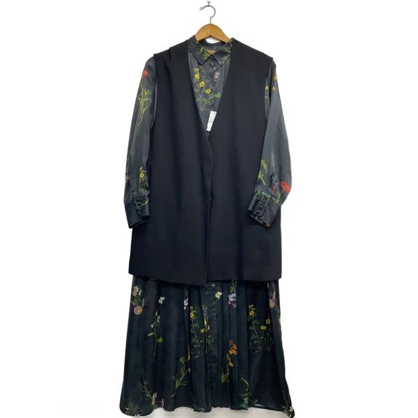AMERI◆長袖ワンピース/M/ポリエステル/BLK/花柄/02120550581