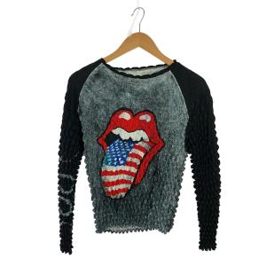 MASU◆長袖Tシャツ/46/ポリエステル/GRY/×THE ROLLING STONES/POPCORN RAGLAN