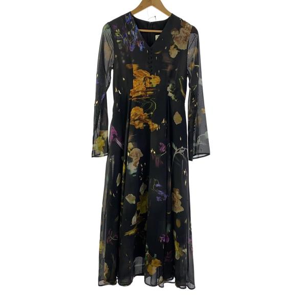 AMERI◆長袖ワンピース/M/ポリエステル/BLK/花柄/0224205960760//