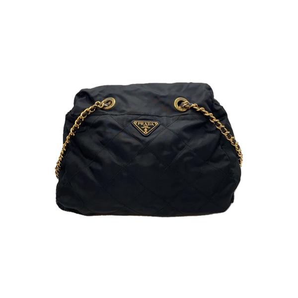 PRADA◆キルティングバッグ/チェーンショルダー/三角ロゴ//ナイロン/BLK