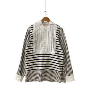 MASU◆MARINE PULLOVER SHIRT/長袖Tシャツ/44/コットン/WHT/ボーダー/M25K6CS005//