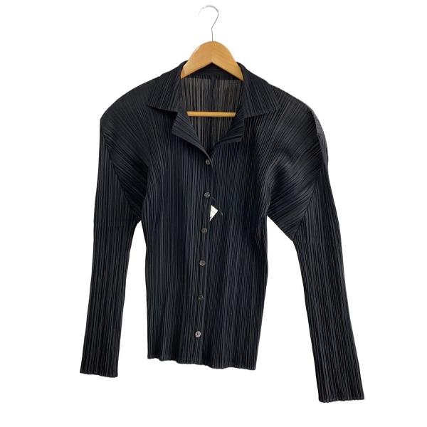PLEATS PLEASE ISSEY MIYAKE◆長袖シャツ/3/ポリエステル/BLK/無地/P...