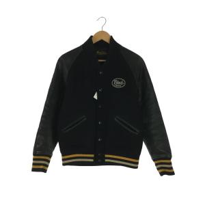 RUDE GALLERY BLACK REBEL◆レザー切替スタジャン/S/ウール/BLK/毛玉 毛...