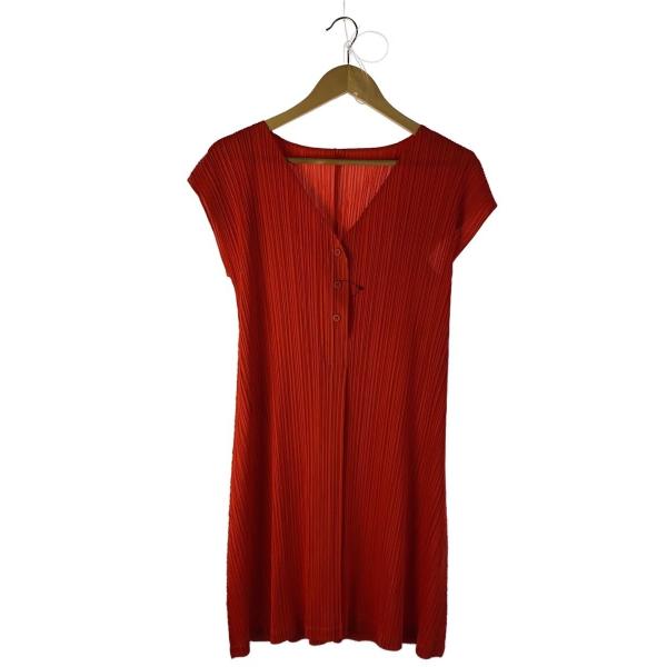 PLEATS PLEASE ISSEY MIYAKE◆ノースリーブワンピース/3/ポリエステル/レッ...