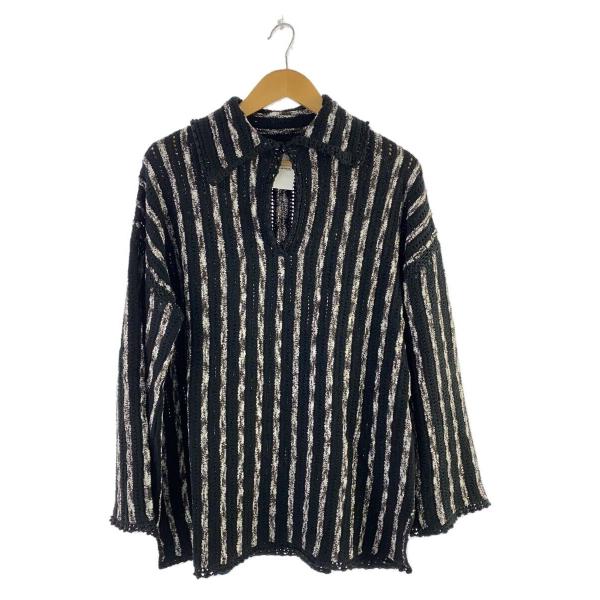 AMERI◆HAND STITCH STRIPE KNIT TOP/FREE/ポリエステル/BLK/...