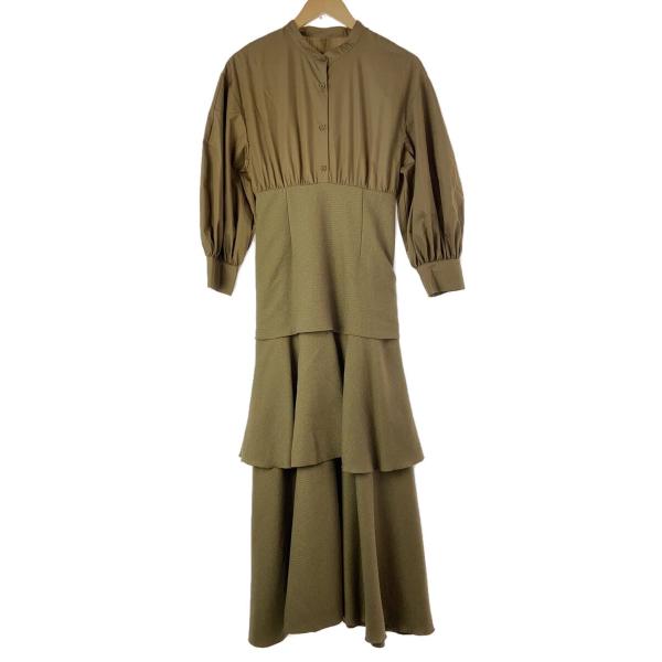 AMERI◆24AW/SHIRT DOCKING TIERED DRESS/M/ポリエステル/KHK...