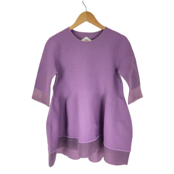 AMERI◆MEDI WHOLEGARMENT PEPLUM KNIT TOP/M/ポリエステル/P...