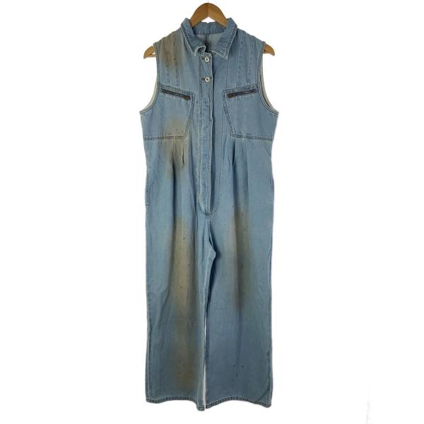AMERI◆25SS/MEDI GRUNGE DENIM WIDE ROMPERS/汚れ加工/オール...