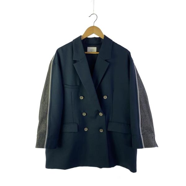 AMERI◆BACK DENIM DETAIL BLAZER/ジャケット/S/ポリエステル/NVY/...